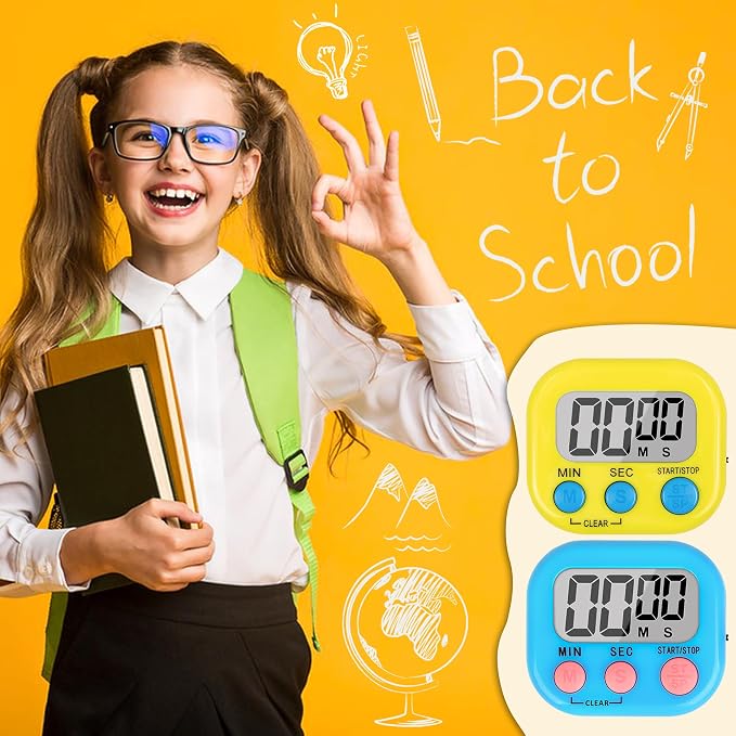 ZILLEEN Classroom Timer for Kids Teachers 2 Pack Digital Timers Blue Ye | Strong Magnetic, Large Screen, Big Button, Teacher Classroom Must Haves Kitchen Timers for Cooking Egg Exercise Study