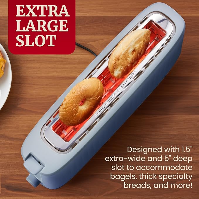 Elite Gourmet ECT2517OX SLIMTOAST 2-Slice Long Slot Toaster, Ocean Blue | Cool-Touch Body, 6 Browning Shades, Extra-Wide 1.5" Slot Fits Artisan Bread, Bagels, Waffles & English Muffins