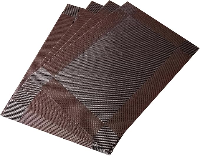 Table Placemats Dining Table Place Mats Set of 4 Heat Resistant Insulation Non-Slip Vinyl for Kitchen Dining Room 18" * 12" Dark Brown
