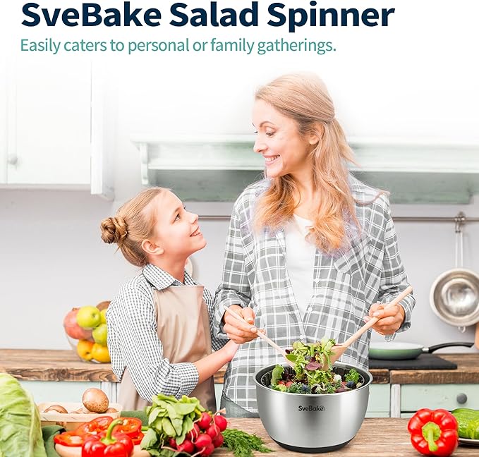 Stainless Steel Salad Spinner, 4.8 Qt Vegetable Washer, BPA-Free Lettuce Dryer with Crank Design, Easy Clean, Non-Slip Base - Transparent Lid
