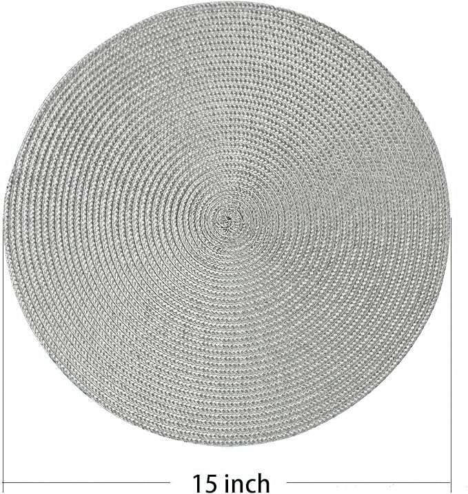 AHHFSMEI Round Placemats Set of 6 Heat Resistant Washable Non-Slip Woven Braided Table Mats for Dining Table Kitchen & Home Decor (Grey B)