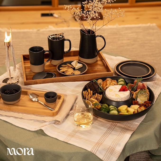 Mora Ceramics Tea Cup with Loose Leaf Infuser, Spoon and Lid, 12 oz, Microwave and Dishwasher Safe Coffee Mug - Rustic Matte Ceramic Glaze, Modern Herbal Tea Strainer - Great Gift for Women, Liquorice