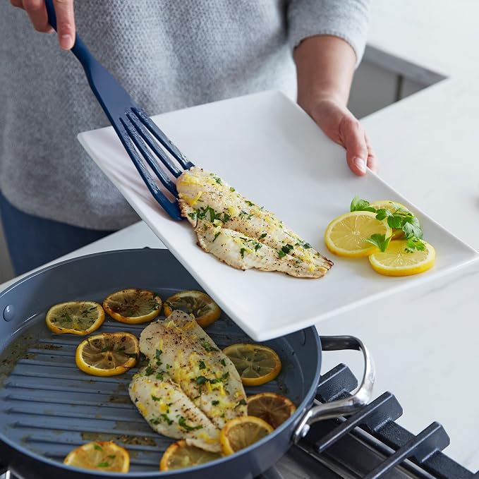 GreenPan Silicone 5 Piece Cooking Utensil Set, Slotted & Solid Spoon, Turner, Spatula, Whisk, Flexible Nonstick Kitchen Tools, Steel Core, Heat-Resistant Anti-Slip Handle BPA-Free Dishwasher Safe Blue
