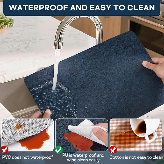 Faux Leather Placemats Set of 6 Heat Resistant Table Mats 17×12 Inch | Waterproof & Wipeable Place Mats Set of 6 Dual Sided Table Placemats for Kitchen Dining Decor Indoor Outdoor 43×30CM NavyBlue