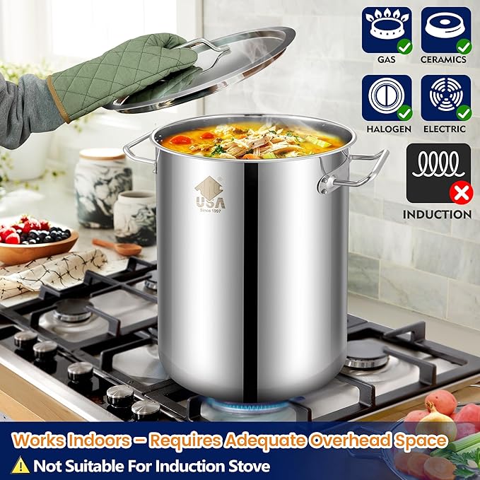 ARC 32QT Stainless Steel Stock pot 6-Piece For Seafood Boil Pot with Basket | Turkey Fryer Pot with Strainer-Steamer Rack-Divider-Lift Hook-Tube-Cookware for Crawfish Crab Shrimp Lobster Boiling, Tamale