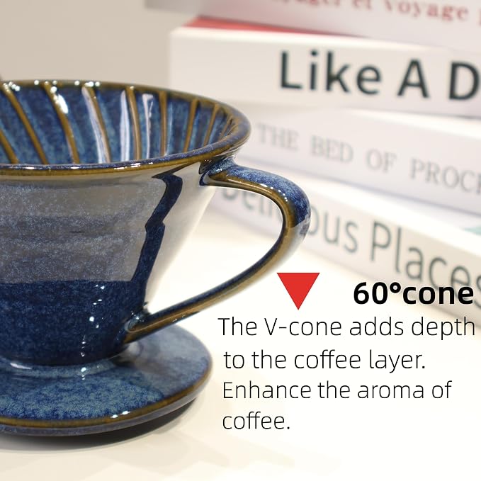 Ceramic Coffee Dripper includes 50 Filters 01 Pour Over Coffee Maker Porcelain V Hand Brewed Set Pottery Artisanal Drip Brew Barista Gift 1 Cup for Single People Travel Camping Office Home