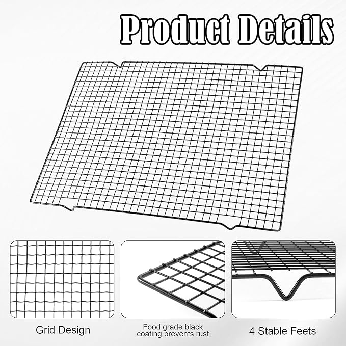 Haploon Baking Racks 6 Pcs Wire Cooling Rack for Roasting Cooking Net | Heavy Duty Grilling Drying Mesh, 16x10 Inches Black Grid Bulk, Fits Small Toaster Oven, Dishwasher Safe Kitchenware
