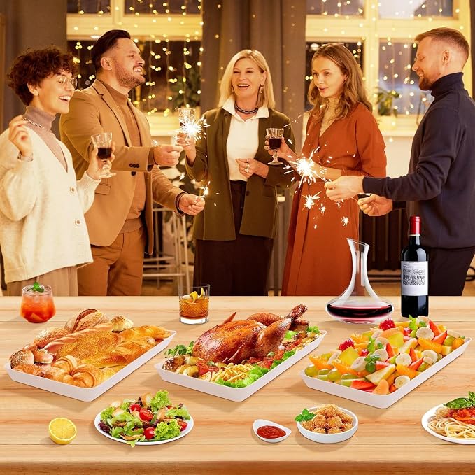 WOWBOX 6 pcs Serving Tray for Entertaining, Serving Platters for Fruit, Cookies, Dessert, Snacks, Reusable Plastic Trays for Serving Food and Pantry Organization in Kitchen & for Parties