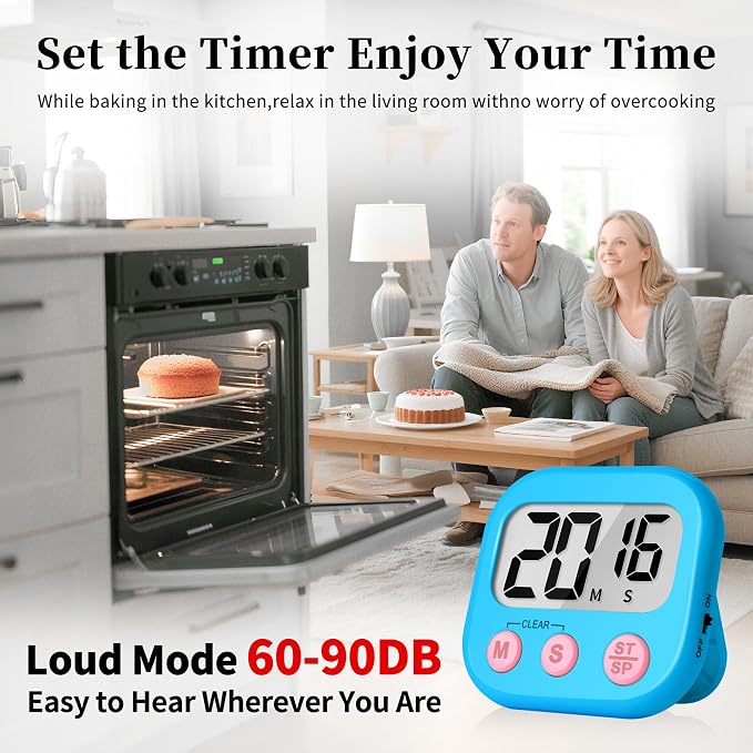 ZILLEEN Digital Kitchen Classroom Timers for Kids Cooking 6pcs Blu Pk Pur | Strong Magnetic, Large Screen, Big Button, Count Up/Down, Loud Alarm, Teacher Classroom Must Haves Supplies