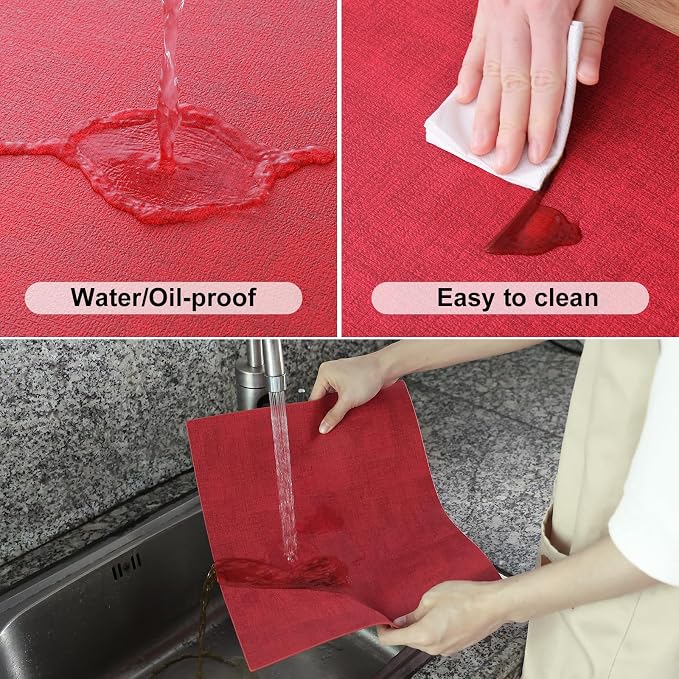 Homaxy PU Faux Leather Placemats for Dining Table, Set of 4, Red | Waterproof Wipeable Washable Table Mats, Easy to Clean Anti-Slip Place Mats, 11.8" x 17"
