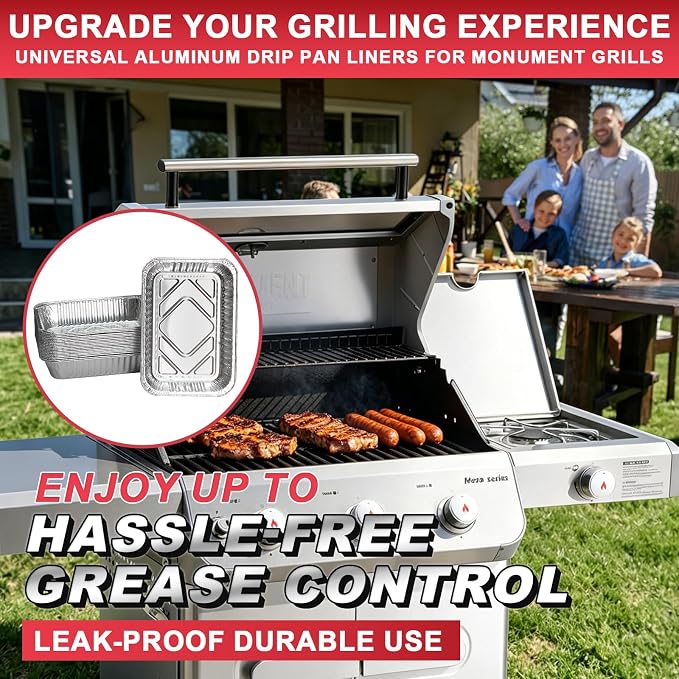Universal Grease Drip Pans for Monument Grills Aluminum Grease Tray Liners | Fits Monument 24367 24633 35633 25392 41847NG 17842 14633 ect Gas Grill Parts, replace #D010012705, #A02122319, 20 pcs