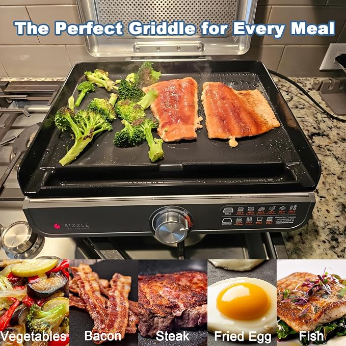 Griddle Plate for Ninja GR101 Sizzle Smokeless Griddle Indoor Grill Accessories, Nonstick Flat Top Grill Pan Replacement Parts for Ninja Sizzle GR100 Series Griddle Attachment