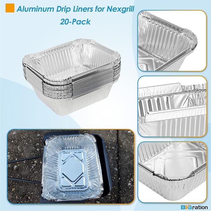 20-Pack Aluminum Drip Liner for Nexgrill 720-0830X 720-0830H | Grease Catcher Drip Liner for Nexgrill Grease Tray Liner 720-0888 720-0864 720-0958A 720-0896B 720-0896