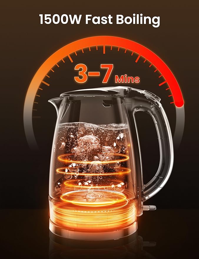 COMFEE' Glass Electric Kettle, 1.7L Fast Boil with LED Indicator