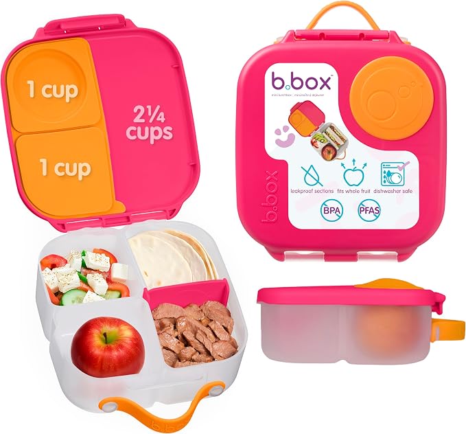 b.box Mini Lunch Box, Snack Containers for Kids, Lunch Box Kids, 4.25 Cup | Bento Box for Kids, Sanck Box, Lunch Containers, Leak Proof, Dishwasher Safe, BPA Free, PFAS Free, Ages 3+ — Strawberry Shake