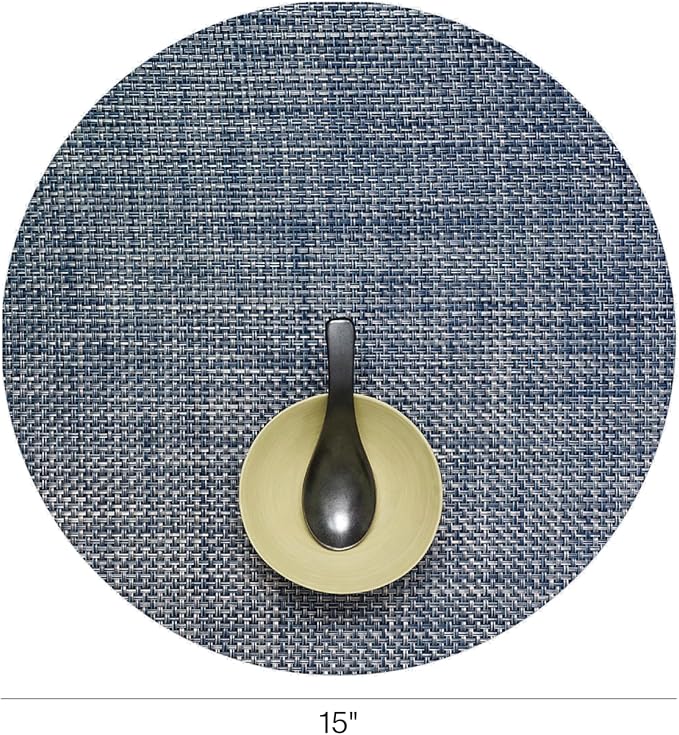 Chilewich Basketweave Placemats, Woven Round Placemats Set of 4 | Reusable, Stain-Resistant, Indoor/Outdoor Tabletop Protection, Denim, 15"