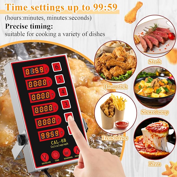 Relaxweex 1 Pack 6 Channel Kitchen Timers for Cooking, Commercial Digital Kitchen Timer with Loud Alarm, Large LCD Display, Restaurant Fryer, Chef, Baking Supplies