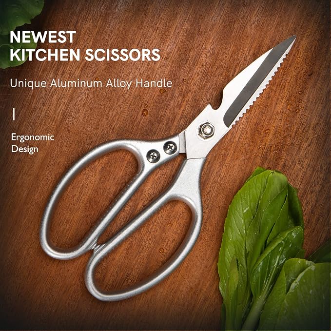 8.5”Kitchen Shears for Food Chef Scissors Heavy Duty Culinary Scissors | Heavy Duty, Large Handle, Ultra Sharp Serrated Blade, Cutting Poultry Bones, Scraping Fish Scales, Open Beer, Multifunctional