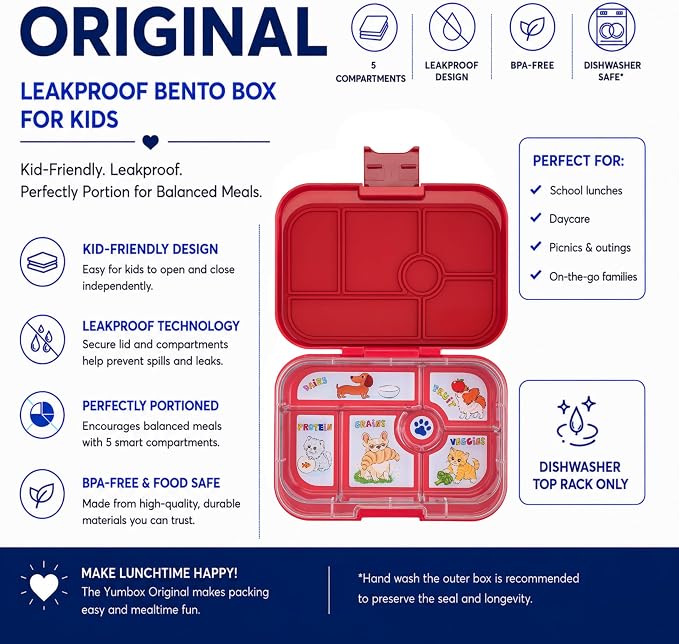 Yumbox Original Leakproof Bento Lunch Box, Wow Red Cats & Dogs | Kids Lunch box, Easy Open Latch, Lightweight, Compact, Removable Tray, BPA-Free