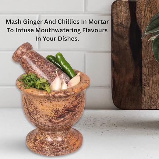 Mortar and Pestle, Made of Heavy Duty Polished Hard Stone, Natural Stone Grinder for Spices, Pastes, Herbs, Seasoning etc. (Rustic)