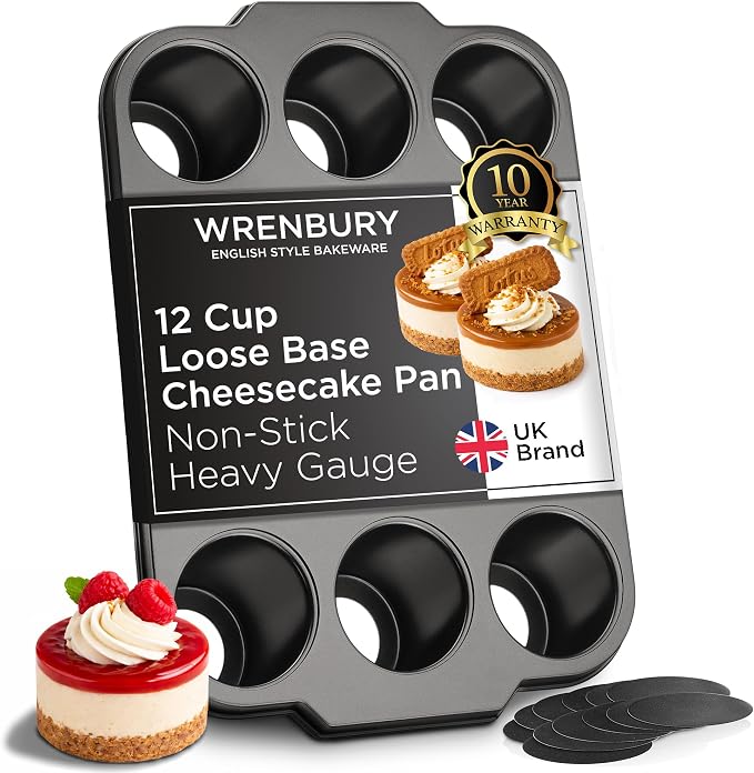 Wrenbury Pro Mini Cheesecake Pan - Nonstick Carbon Steel, Removable Bottom, 12 Cup, 3-Inch, Easy Clean, PFOA-Free