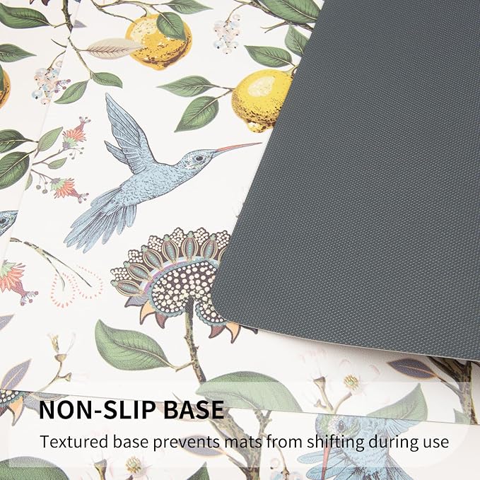 QIYI Leather Placemats Set of 6, 12"x18" Waterproof Table Mats, Hummingbird | Faux Leather, Heat Resistant, Anti Slip, Wipeable Place Mats for Kitchen Dinning, Party Table Décor, Vintage Lemon Trees