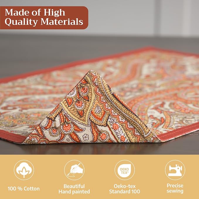 Maison d' Hermine Placemats Set of 4 Reusable 100% Cotton (13"x19") | Cloth Place Mats Washable Table Mats for Kitchen Dining Party Wedding Hotel Home Thanksgiving Christmas - Kashmir Paisley
