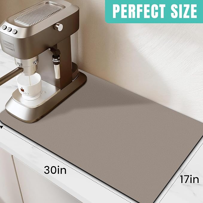 Coffee Mat Super Absorbent Dish Drying Mat Coffee Bar Mat 17"x 30", Khaki | Match with Coffee Machine Accessories Large Drying Mats for Kitchen Counter