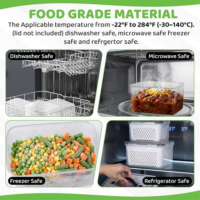 3 Pack Fridge Organizer for Fruit – Fruit Containers for Fridge with Removable Colander, BPA-Free Plastic Produce Keepers for Berry & Meat, Keeps Food Fresh Longer