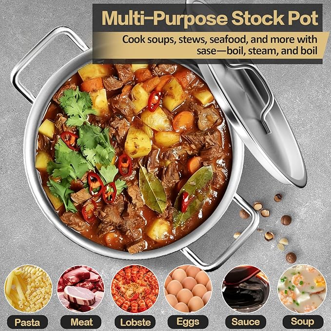 Commercial Grade Large Stock Pot - 75 QT Soup Pot with Lid - Non-Nickel Stainless Steel Stock Pots - Healthy Cookware Polished Stockpots - Heavy Duty Cooking Pots, Cookware Sauce Pots