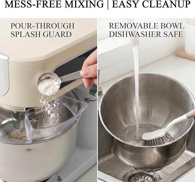 5.3 Qt Tilt-Head Stand Mixer, 9-Speed Electric Food Mixer | 9-Speed Control, Stainless Steel Bowl, Dough Hook Whisk Flat Beater, Splash Guard, Easy Clean, for Home Baking, Almond Cream