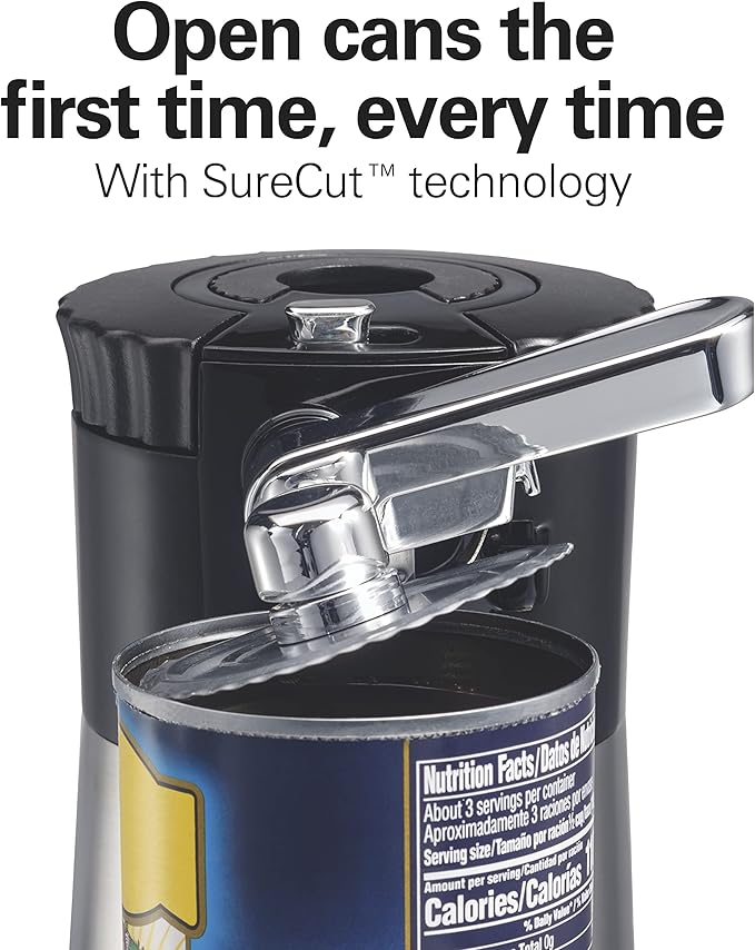 Hamilton Beach OpenStation Electric Can Opener With Automatic Shutoff | SureCut Technology Easily Aligns Cans | OpenMate Multi-Tool Jar & Bottle Opener | Cord Storage | Stainless Steel | 76382FJ