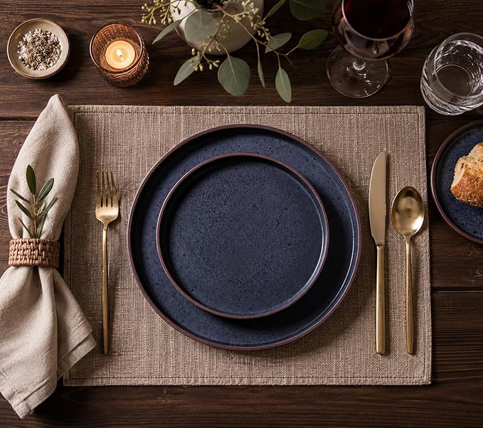 LERATIO Stoneware Dinnerware Sets for 8,24-Piece Matte Plates and Bowls Set | Handmade High Edge Rim Dish Set,Oven & Microwave,Dishwasher Safe,Scratch Resistant-Ashen