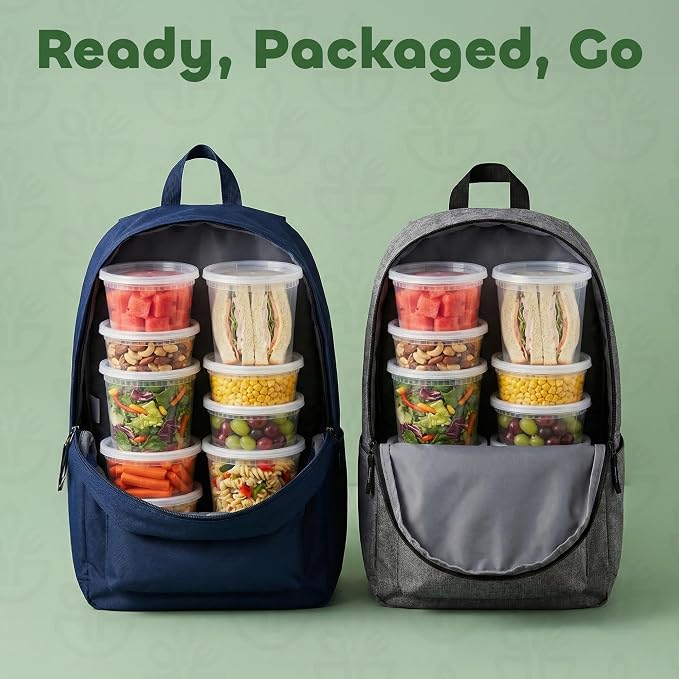 120 Sets Plastic Deli Containers with Lids - 8oz, 16oz Pint & 32oz Quart | Leak Proof, Microwaveable, Dishwasher & Freezer Safe - Plastic Food Storage, Meal Prep, Restaurant & Soup Containers