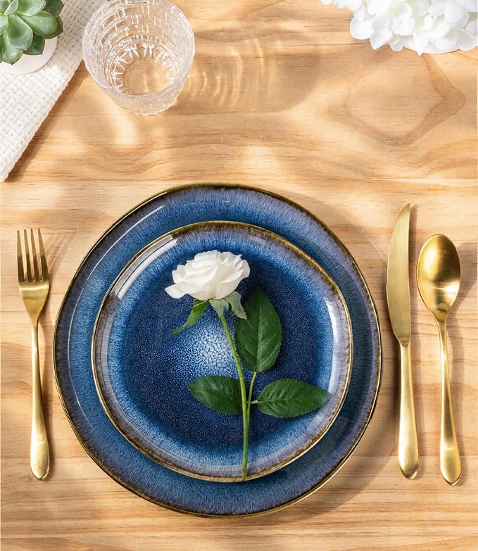 AmorArc Ceramic Dinnerware Sets for 6, 18Pcs Plates and Bowls Sets Dishes | Stoneware Handmade Reactive Glaze Dinner Set, Highly Scratch Resistant | Dishwasher & Microwave Safe Dishware