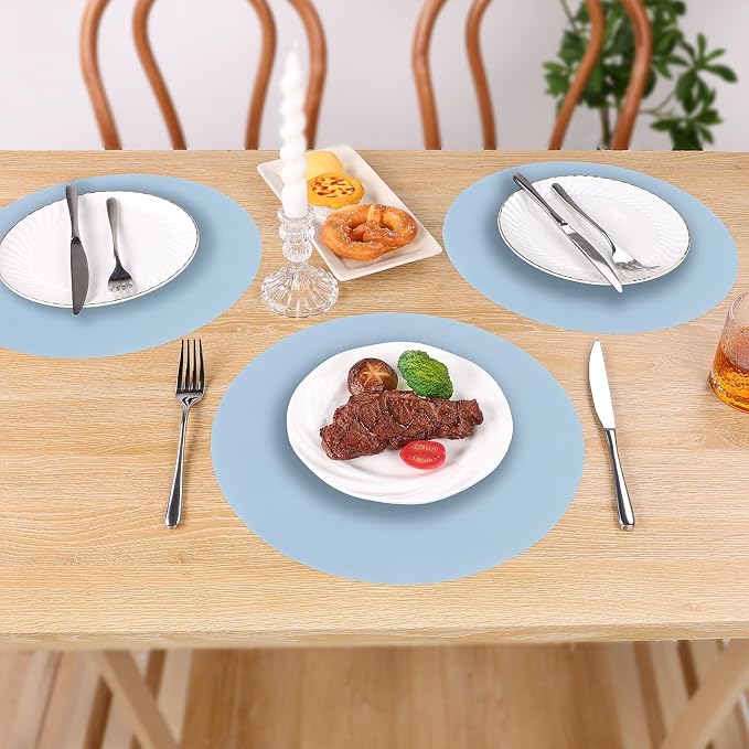 SHACOS 100 PCS 13" Round Paper Placemats Disposable Place Mats Dusty Blue | Throwaway Table Mats for Dinner Wedding Birthday Party Baby Shower Festival Table Decoration Indoor Outdoor