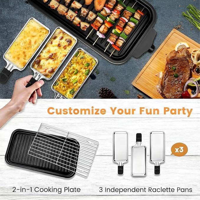 Electric Indoor Grill 1700W 2 in 1 Smokeless Griddle Grill Pan for Kitchen | Temperature Setting Inside Countertop Korean BBQ Grill with Grilling Net & Non-Stick Removable Griddle Plate and 3 Cheese Pan