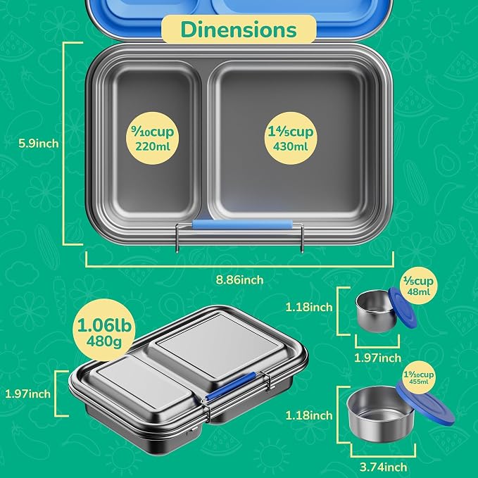 Stainless Steel Lunch Box for Kids, Leak Proof Bento Lunch Box BPA Free 304 Stainless Steel Bento Box Stainless Bento Box with Containers for School and Office(Purple)