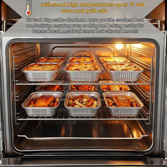 Gyreuni 50 Pack Mini Aluminum Loaf Pans with Lids Kit,6 X 4.7inch | 50 Pack Disposable Aluminum Loaf Pans with Lids and Stickers,idea for Brownies Mini Cakes Meal Prep Oven/Freezer Safe