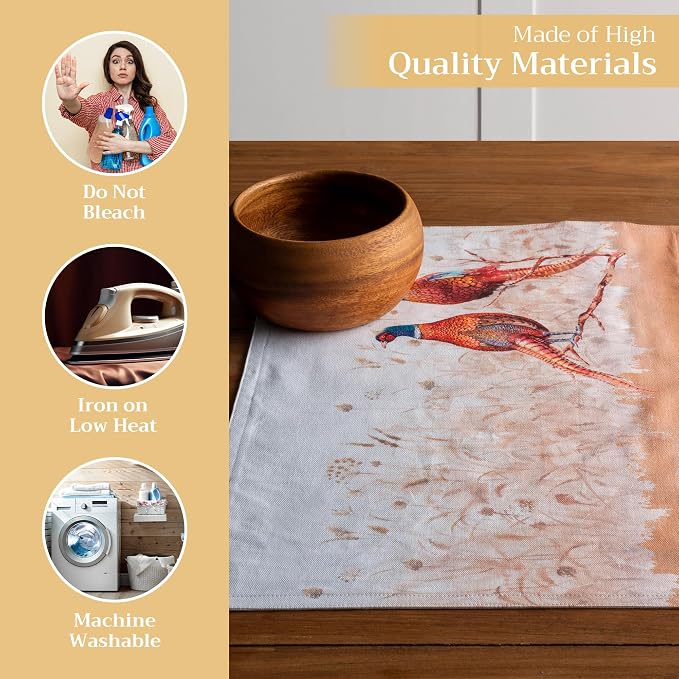 Maison d' Hermine Placemats Set of 4 Reusable 100% Cotton (13"x19") | Cloth Place Mats Washable Table Mats for Kitchen Dining Party Wedding Hotel Home Thanksgiving Christmas - Faisan D'Automne