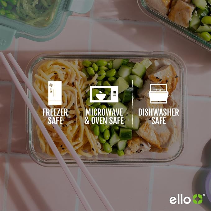 Ello Color Lock 3.4 Cup Glass Meal Prep Containers & Lids, 5 Pack, Purple Rain