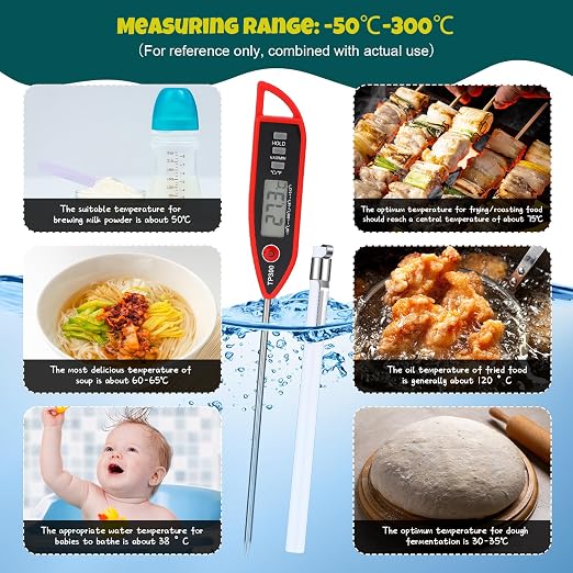 3 Set Digital Food Thermometer Long Probe Instant,Black,White,Red | Waterproof for Water, Liquid, Candle and Cooking Meat Thermometer Read for Kitchen BBQ Grill Candy