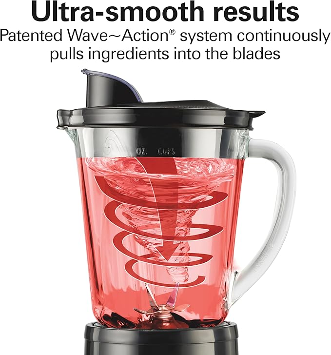 Hamilton Beach Wave Crusher Blender for Smoothies With 40 Oz Glass Jar | 14 Functions For Consistently Smooth Results | Stainless Steel Ice Sabre Blades | 700 Watts | Black | 54220