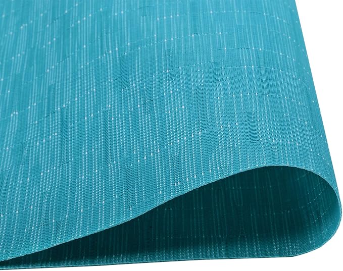SHACOS Woven Vinyl Placemats Set of 4 Non Slip Heat Resistant Place Mats Durable PVC Stain Resistant Wipe Clean Indoor Outdoor Table Mats (4, Teal Blue)