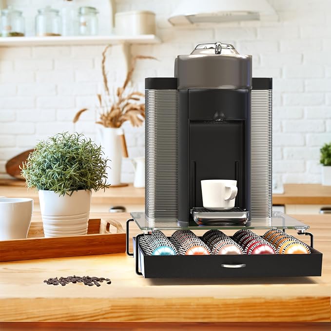 Deco Brothers Tempered Glass Vertuo Pod Holder, Fits 30 Large/60 Small Pods | Compatible with Nespresso Capsule, Black