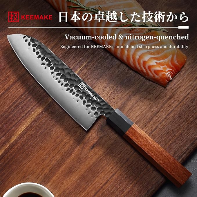 Santoku Knife 7 inch Japanese Chef Knife | 440C Stainless Steel Kitchen Knife, Porfessional Cooking Knife for Meat Cutting with G10 Bolster Octagonal Wood Handle