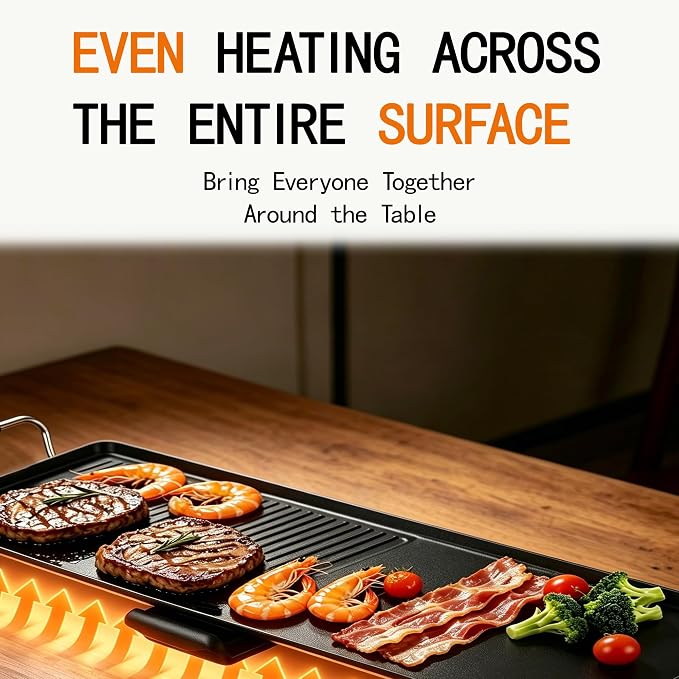 39.5-Inch Electric Griddle & Teppanyaki Grill, 1400W Large Non-Stick Surface, Intelligent Temperature Control, Easy to Clean. Indoor/Outdoor Use for Pancakes, BBQ, Camping & Gatherings