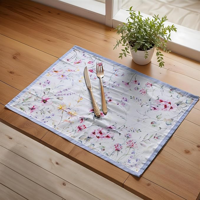 Maison d' Hermine Placemats Set of 4 Reusable 100% Cotton (13"x19") | Cloth Place Mats Washable Table Mats for Kitchen Dining Party Wedding Hotel Home Restaurant Spring Summer - Summer Floral