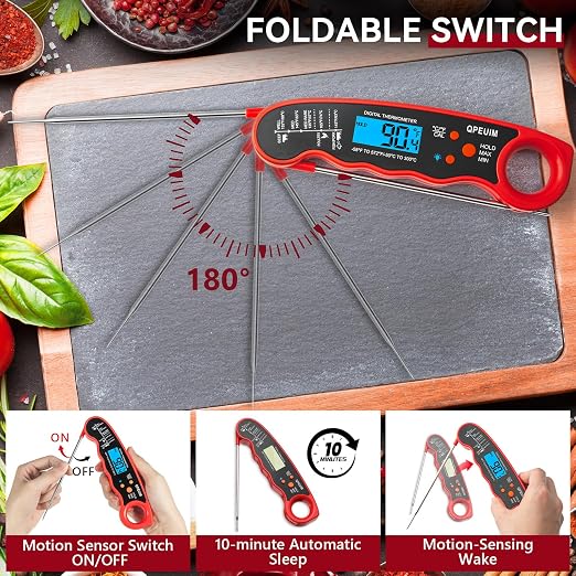 QPEUIM Meat Thermometer Grillers Instant Read Meat Thermometer Food Thermometer for Grill and Cooking with Backlight & Calibration, Perfect for Grill, Smoker, Turkey, Candy Making