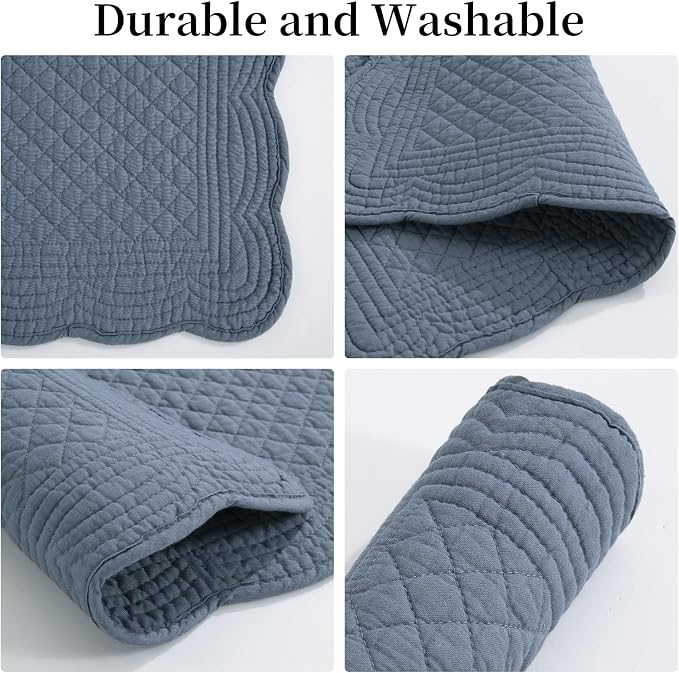 HOMBYS Quilted Placemats Set of 6 Washable-13x18 inches Rectangular Placemats for Kitchen Table-100% Cotton Fabric Rectangular Table Mats, (Blue)